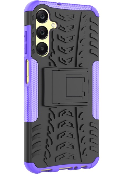 Samsung Galaxy A25 5G(GLOBAL)(161,0 x 76,5 x 8,3mm)Kutu Pc+Tpu 2'si 1 Arada Lastik Dokulu Kapak, Kickstand-Mor (Yurt Dışından)