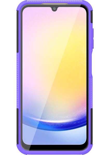 Samsung Galaxy A25 5G(GLOBAL)(161,0 x 76,5 x 8,3mm)Kutu Pc+Tpu 2'si 1 Arada Lastik Dokulu Kapak, Kickstand-Mor (Yurt Dışından)