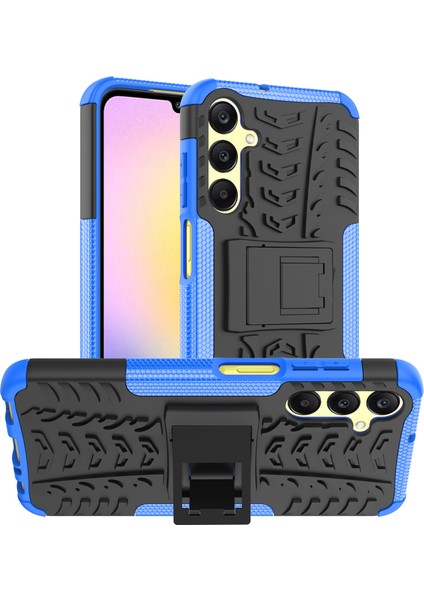 Samsung Galaxy A25 5G(GLOBAL)(161,0 x 76,5 x 8,3mm)Kutu Pc+Tpu 2'si 1 Arada Lastik Dokulu Kapak, Kickstand-Mavi (Yurt Dışından)