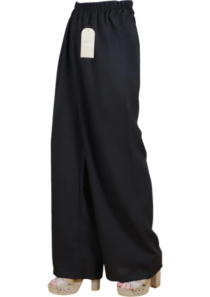 Keten Plazzo Pantolon-Siyah