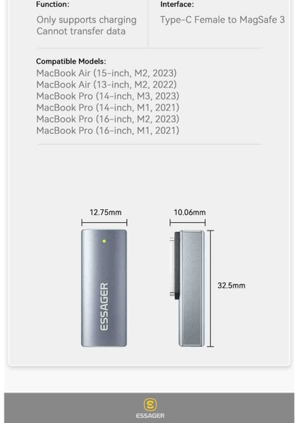 Macbook Laptop Magsafe 3 Manyetik Adaptör 140W CE/FC/ROHS Lisanslı Type-C Pd Son Nesil Teknoloji Hızlı Şarj Adaptörü