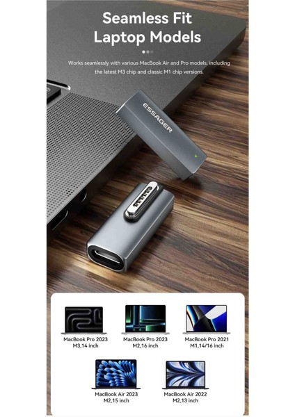 Macbook Laptop Magsafe 3 Manyetik Adaptör 140W CE/FC/ROHS Lisanslı Type-C Pd Son Nesil Teknoloji Hızlı Şarj Adaptörü