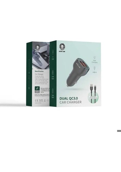 Araba Şarj Cihazı Qc 18W + Qc 18W Toplam 36W Usb-Uyumlu Kablo 1m Siyah