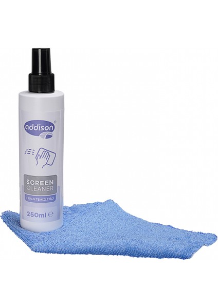 Addıson 300871, Ekran Temizleyici Sprey 250ML. Microfiber Bez ile Birlikte