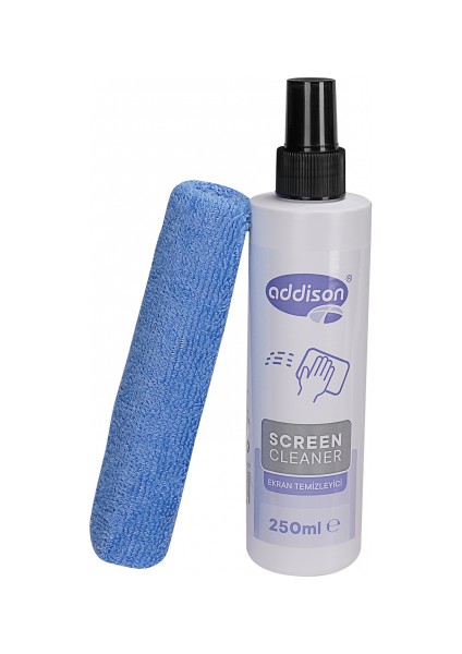 Addıson 300871, Ekran Temizleyici Sprey 250ML. Microfiber Bez ile Birlikte