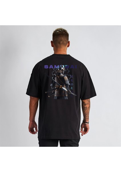 Samurai Ön ve Sırt Baskılı Oversize Unisex Pamuklu Premium Tshirt