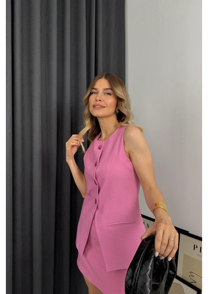 Pembe Yelek Etek Keten Takım indirimleri