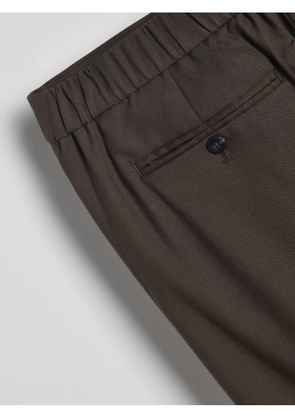 Erkek Kahverengi Beli Lastikli Duble Paça Jogger Pantolon