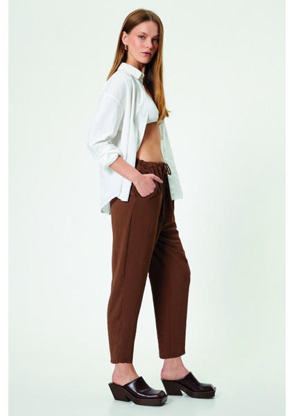 Gabria Kahverengi Koton Aerobin Kumaş Beli Bağlamalı Pantolon fiyatları