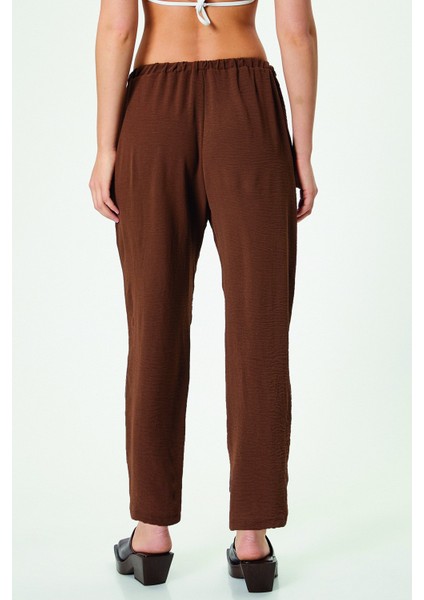 Gabria Kahverengi Koton Aerobin Kumaş Beli Bağlamalı Pantolon fırsatları