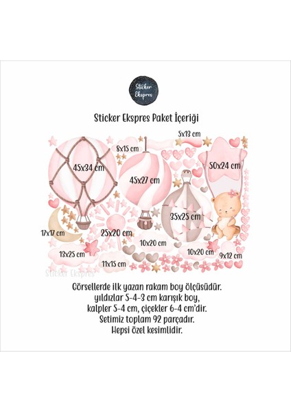 Sevimli Ayıcık ve Pembe Balonlar Çocuk Odası Duvar Sticker Seti