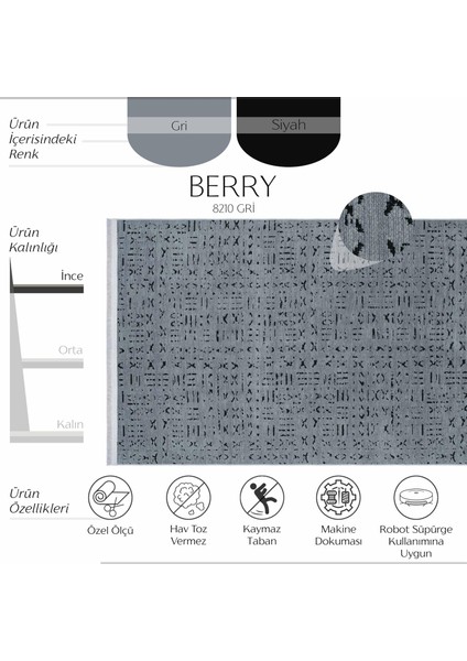 Berry 8210 Gri Halı Oturma Odası Halısı Kaymaz Taban Halı Kesme Halı Yolluk Ince Halı Kilim fiyatları