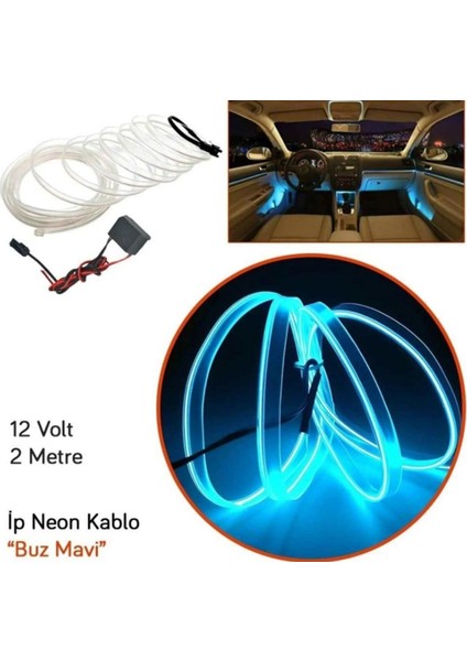 2 Metre Ice Blue Araç İçi Torpido Ledi Renkli Ip Neon Ip LED Şerit LED Neon İp LED