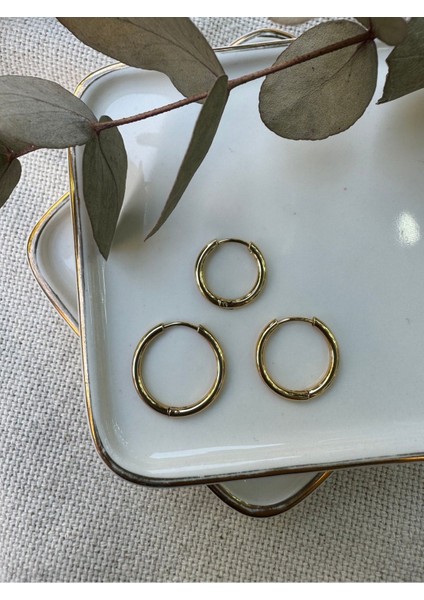 Ince Halka 3'lü Set Çelik Küpe (Gold)