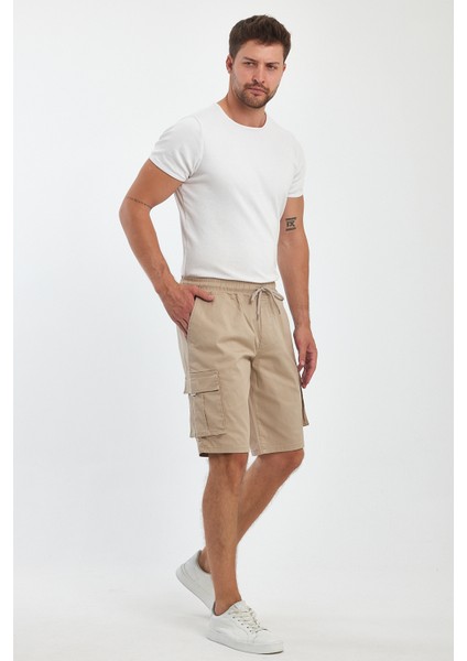 Theseason Erkek Kargo Cepli Beli Lastikli Comfort Fit Pamuklu Esnek Kum Beji Şort modelleri