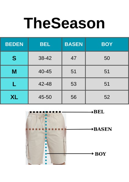 Theseason Erkek Kargo Cepli Beli Lastikli Comfort Fit Pamuklu Esnek Kum Beji Şort