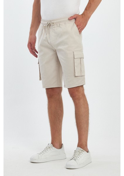 Theseason Erkek Kargo Cepli Beli Lastikli Comfort Fit Pamuklu Esnek Bej Şort fiyatları