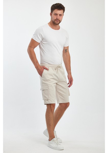 Theseason Erkek Kargo Cepli Beli Lastikli Comfort Fit Pamuklu Esnek Bej Şort modelleri