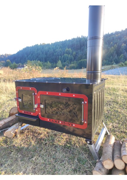 Kamp ve Çadır Sobası Kuzineli Fırınlı Odun Yakan Taşınabilir Soba