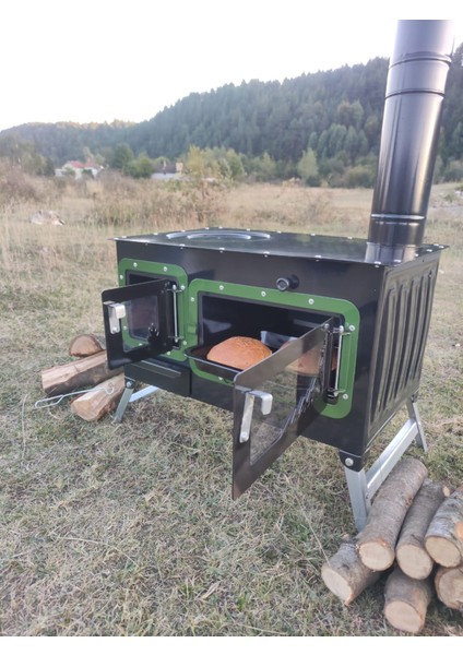 Kamp ve Çadır Sobası Kuzineli Fırınlı Odun Yakan Taşınabilir Soba
