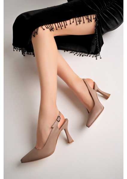Kadın Deri Vizon Stiletto Ayakkabı
