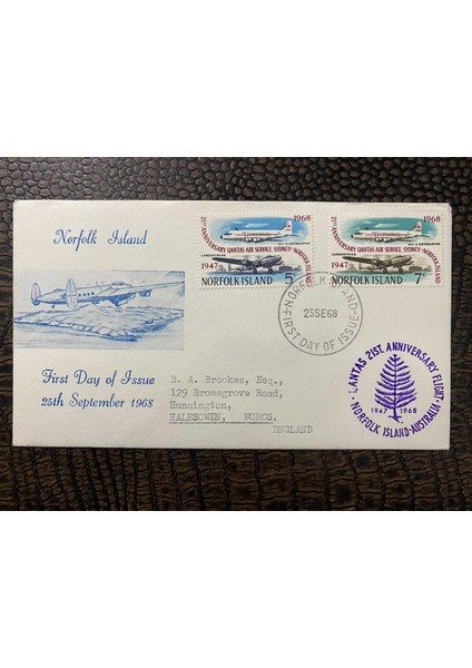 Avustralya 1968 Norfolk Island Quantas Hava Yollarının 21. Yıl Dönümü Özel Damgalı Postadan Geçmiş Uçak Temalı