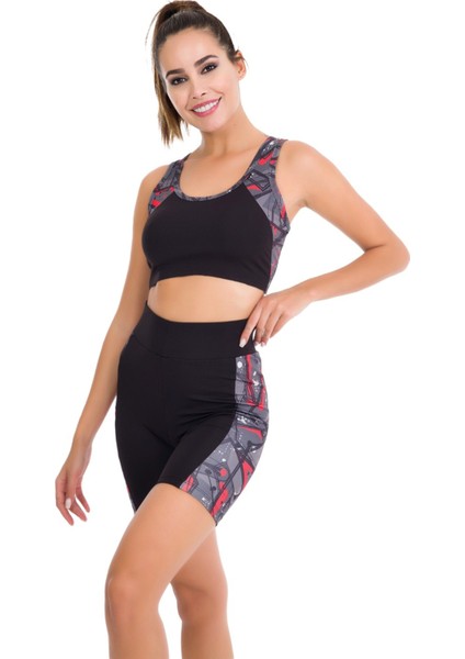 Kırmızı - Siyah Renk Lady 4013 Kadın Kısa Tayt Büstiyer Spor Takım fiyatları