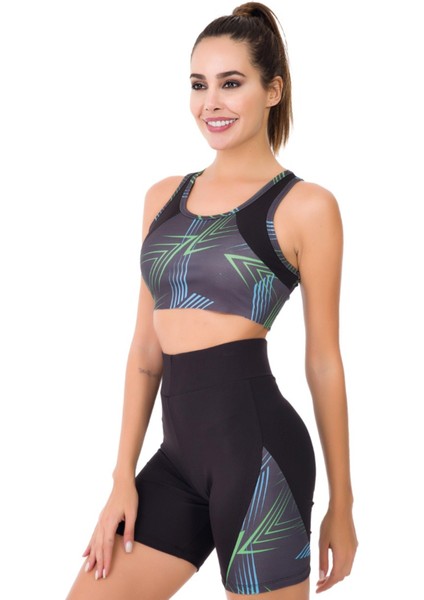 Gri - Siyah Renk Lady 4012 Kadın Kısa Tayt Büstiyer Spor Takım modelleri