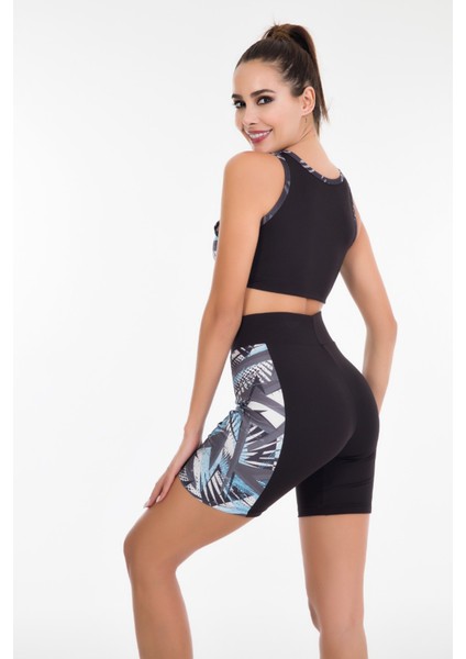 Mavi - Siyah Renk Lady 4009 Kadın Kısa Tayt Büstiyer Spor Takım fiyatları