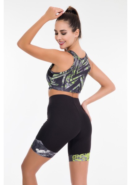 Siyah - Yeşil Renk Lady 4010 Kadın Kısa Tayt Büstiyer Spor Takım fiyatları