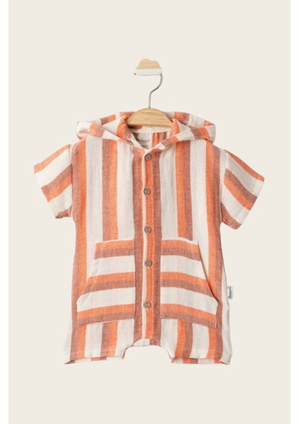 Kapüşonlu %100 Pamuk Müslin Erkek Tulum ( 3- 18 Ay )