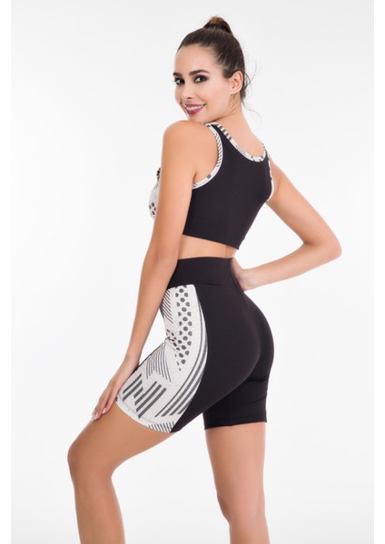 Siyah - Beyaz Renk Lady 4008 Kadın Kısa Tayt Büstiyer Spor Takım fiyatları