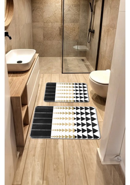 Dekoratif Modern Tasarım Kaymaz Taban Yıkanabilir Ikili Takım Banyo PASPASI(50X60-60X90 Cm)