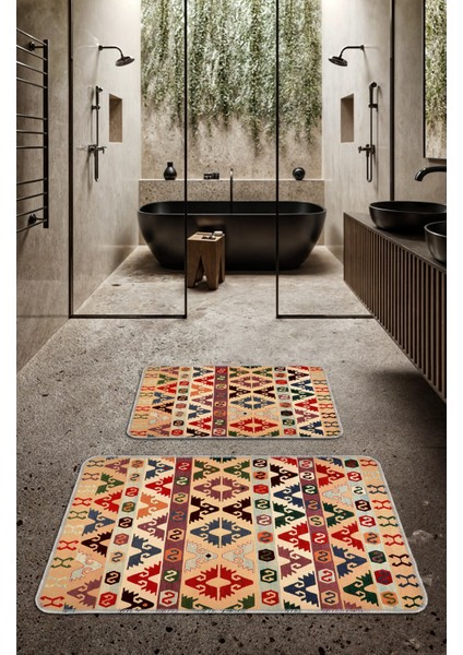 Dekoratif Modern Tasarım Kaymaz Taban Yıkanabilir Ikili Takım Banyo PASPASI(50X60-60X90 Cm)