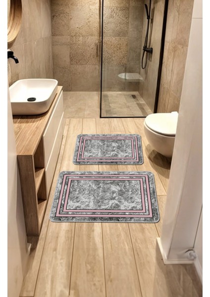 Dekoratif Modern Tasarım Kaymaz Taban Yıkanabilir Ikili Takım Banyo PASPASI(50X60-60X90 Cm)