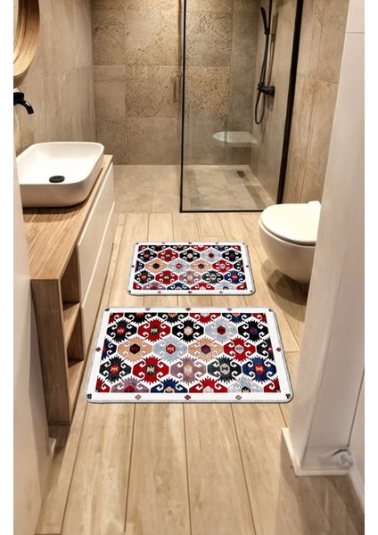 Dekoratif Modern Tasarım Kaymaz Taban Yıkanabilir Ikili Takım Banyo PASPASI(50X60-60X90 Cm)