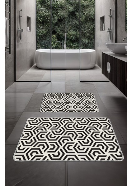 Dekoratif Modern Tasarım Kaymaz Taban Yıkanabilir Ikili Takım Banyo PASPASI(50X60-60X90 Cm)