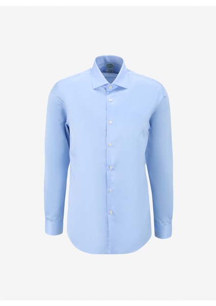 Slim Fit Italyan Yaka Mavi Erkek Gömlek BBSS24MSH028