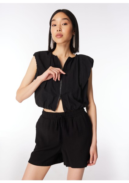 Crop Top Bisiklet Yaka Düz Örgü Desenli Siyah Kadın Gömlek C4SL-GML4003 fiyatları