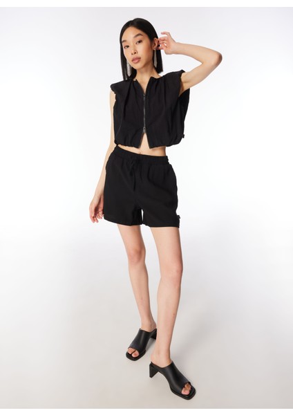 Crop Top Bisiklet Yaka Düz Örgü Desenli Siyah Kadın Gömlek C4SL-GML4003 modelleri