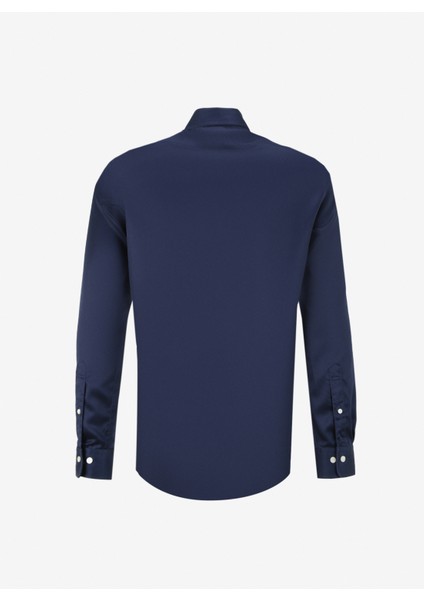 Slim Fit Italyan Yaka Lacivert Erkek Gömlek BBSS24MSH028
