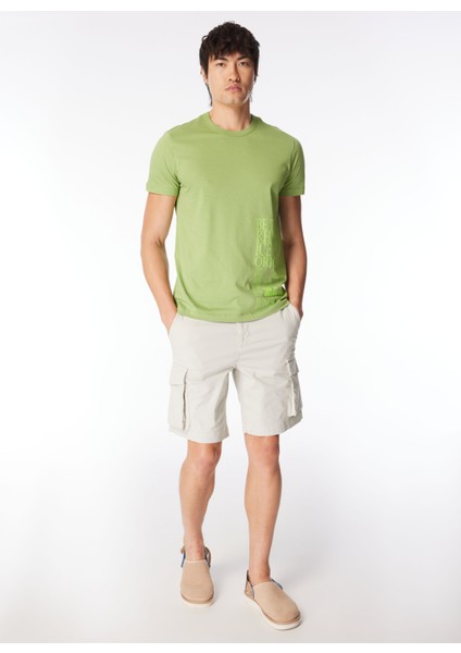 Bisiklet Yaka Baskılı Yeşil Erkek T-Shirt 24EU1M0F016P400_T-SHIRT