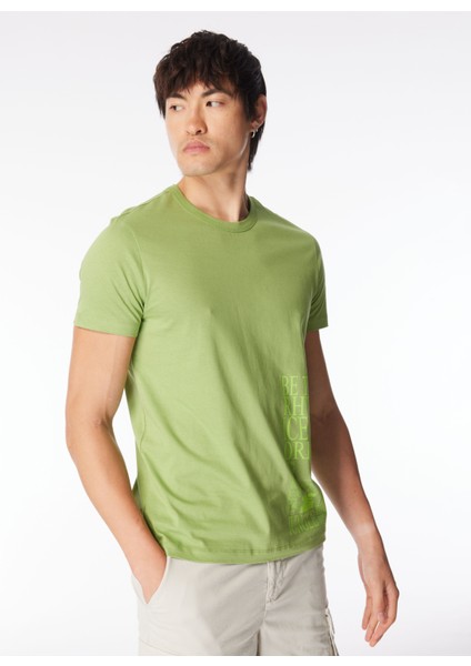 Bisiklet Yaka Baskılı Yeşil Erkek T-Shirt 24EU1M0F016P400_T-SHIRT