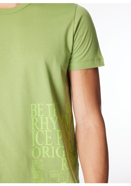 Bisiklet Yaka Baskılı Yeşil Erkek T-Shirt 24EU1M0F016P400_T-SHIRT