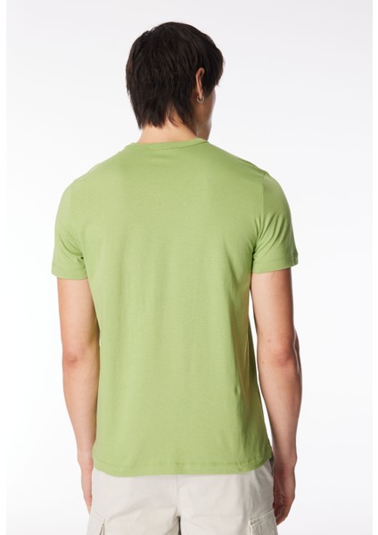 Bisiklet Yaka Baskılı Yeşil Erkek T-Shirt 24EU1M0F016P400_T-SHIRT