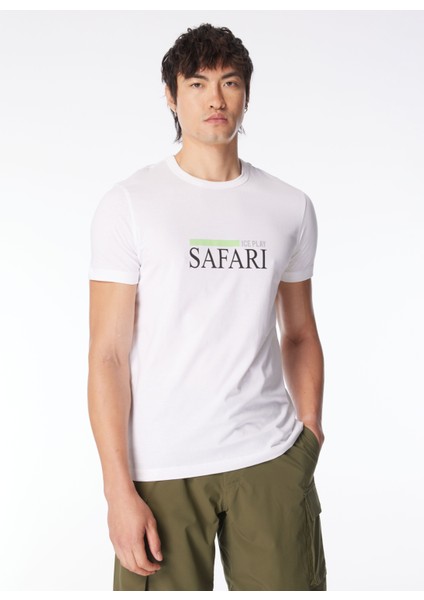 Düz Yaka Baskılı Beyaz Erkek T-Shirt 24EU1M0F014P400_T-SHIRT