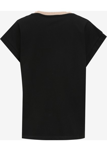 Yuvarlak Yaka Baskılı Siyah Kadın T-Shirt TSKD05204 fiyatları