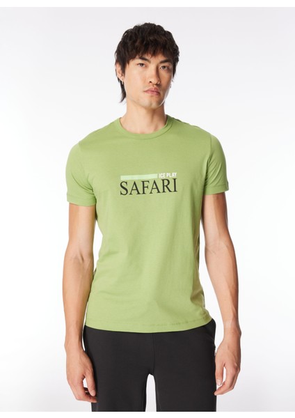 Düz Yaka Baskılı Yeşil Erkek T-Shirt 24EU1M0F014P400_T-SHIRT