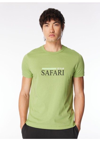 Düz Yaka Baskılı Yeşil Erkek T-Shirt 24EU1M0F014P400_T-SHIRT modelleri