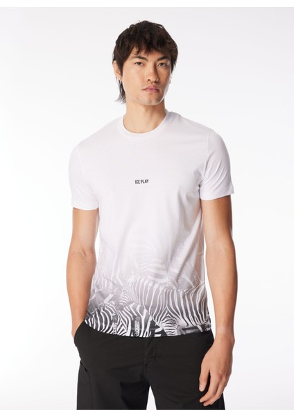 Bisiklet Yaka Desenli Beyaz Erkek T-Shirt 24EU1P0F0196324_T-SHIRT